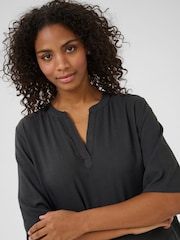 Kaffe KAmilia Black 3/4 Sleeve Kaftan Midi Dress - Image 1 of 4