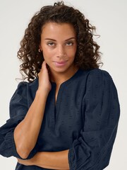 Kaffe Blue KAjollia 3/4 Sleeve V-Neck 100% Cotton Blouse - Image 3 of 5