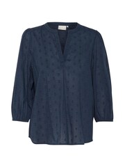 Kaffe Blue KAjollia 3/4 Sleeve V-Neck 100% Cotton Blouse - Image 4 of 5