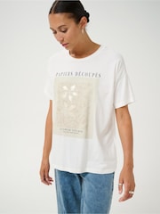Kaffe KAfin 100% Cotton Relaxed Fit Floral Print White T-Shirt - Image 1 of 6