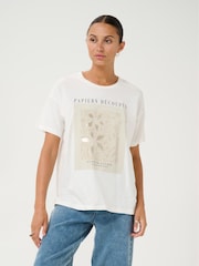 Kaffe KAfin 100% Cotton Relaxed Fit Floral Print White T-Shirt - Image 4 of 6