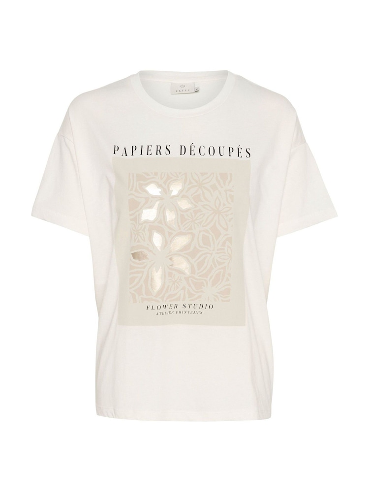 Kaffe KAfin 100% Cotton Relaxed Fit Floral Print White T-Shirt - Image 6 of 6
