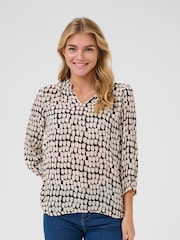 Kaffe KAedita Amber V-Neck 3/4 Sleeve Black Blouse - Image 1 of 6