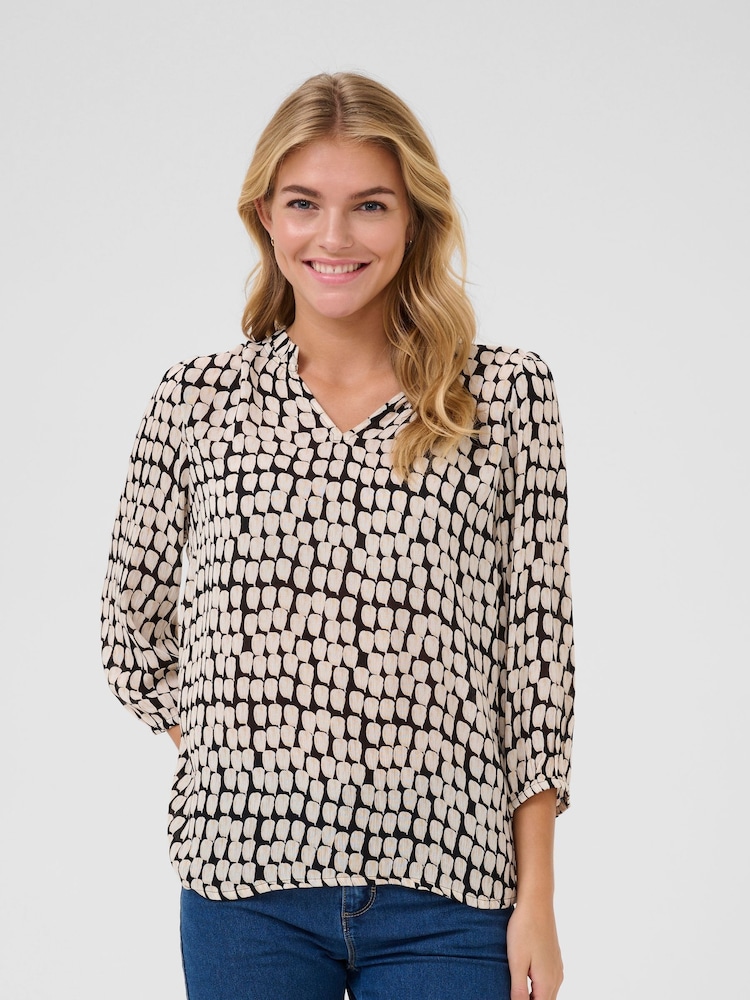 Kaffe KAedita Amber V-Neck 3/4 Sleeve Black Blouse - Image 1 of 6