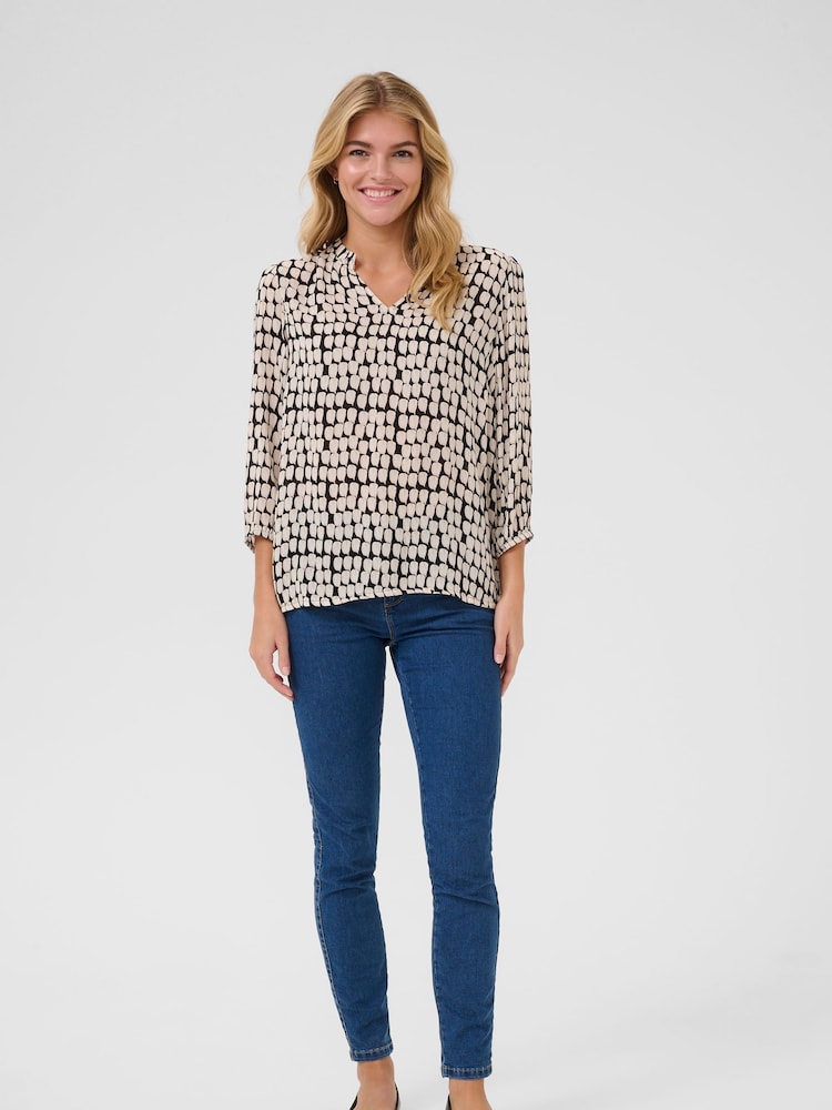 Kaffe KAedita Amber V-Neck 3/4 Sleeve Black Blouse - Image 2 of 6