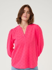 Kaffe Red KAjollia V-Neck 3/4 Sleeve 100% Cotton Blouse - Image 1 of 6