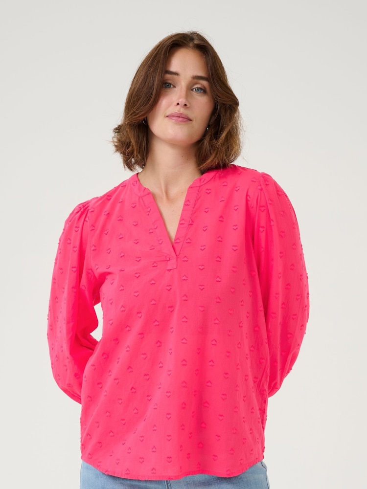 Kaffe Red KAjollia V-Neck 3/4 Sleeve 100% Cotton Blouse - Image 1 of 6