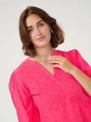 Kaffe Red KAjollia V-Neck 3/4 Sleeve 100% Cotton Blouse - Image 2 of 6