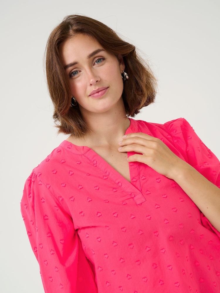 Kaffe Red KAjollia V-Neck 3/4 Sleeve 100% Cotton Blouse - Image 2 of 6
