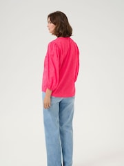 Kaffe Red KAjollia V-Neck 3/4 Sleeve 100% Cotton Blouse - Image 3 of 6
