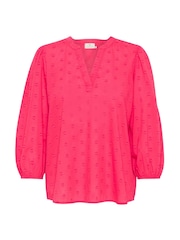 Kaffe Red KAjollia V-Neck 3/4 Sleeve 100% Cotton Blouse - Image 5 of 6