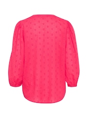 Kaffe Red KAjollia V-Neck 3/4 Sleeve 100% Cotton Blouse - Image 6 of 6