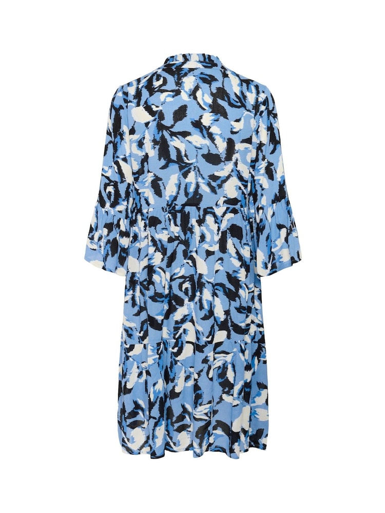 Kaffe Blue KAedita Amber V-Neck 3/4 Sleeve Dress - Image 5 of 5