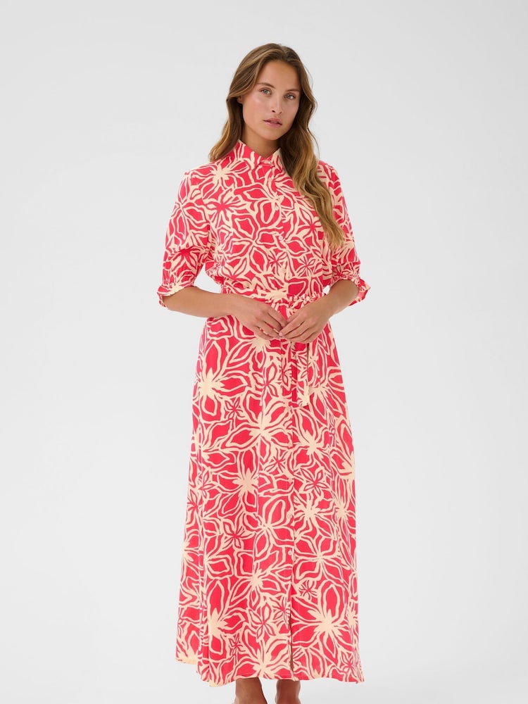 Kaffe Pink KAmira Printed Weave Shirt Dress - Image 1 of 4
