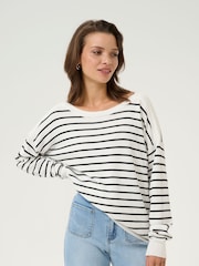 Kaffe KAlizza Boat Neck Striped Pullover White Jumper - Image 1 of 5