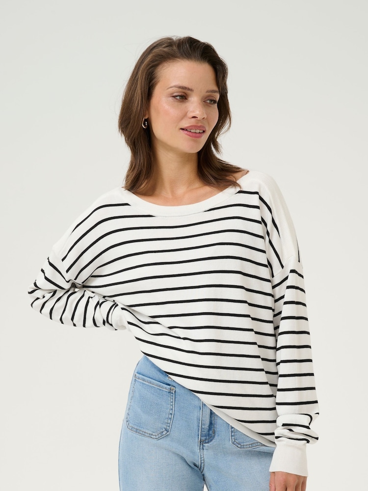 Kaffe KAlizza Boat Neck Striped Pullover White Jumper - Image 1 of 5