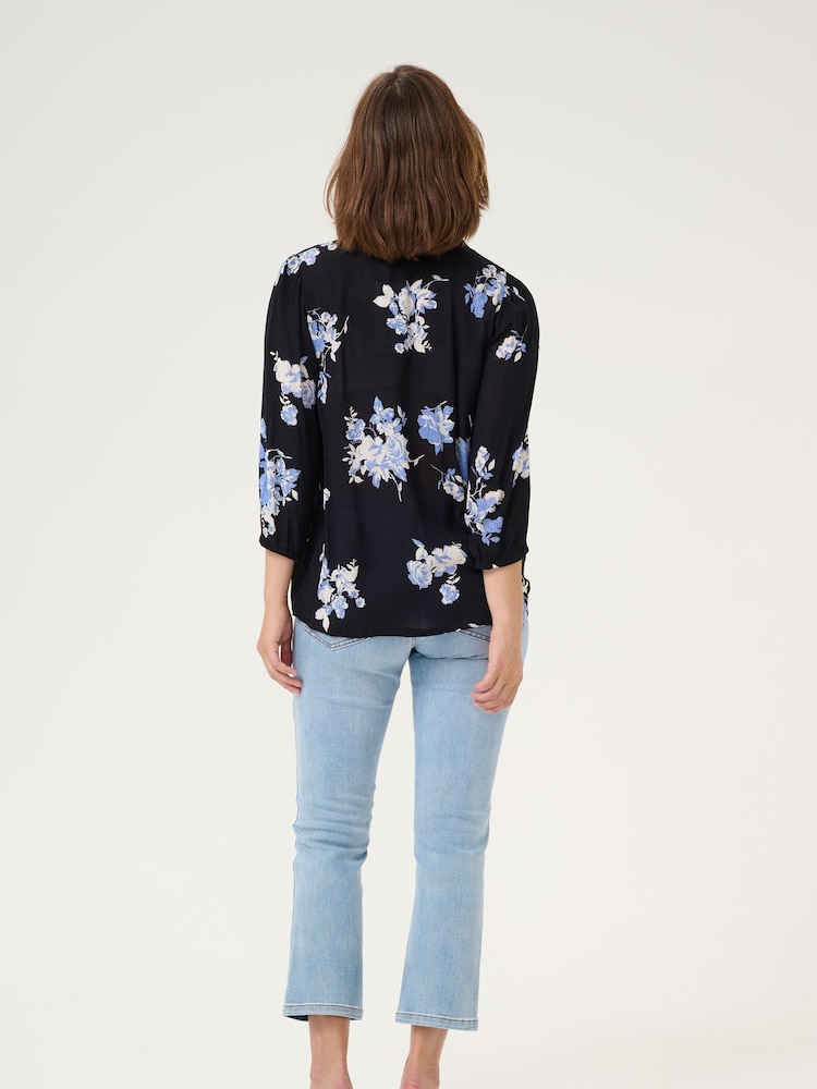 Kaffe Blue KAedita Amber V-Neck 3/4 Sleeve Blouse - Image 2 of 6