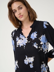 Kaffe Blue KAedita Amber V-Neck 3/4 Sleeve Blouse - Image 4 of 6