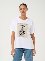 Kaffe 100% Cotton KAfin Relaxed Fit Flower Print White T-Shirt - Image 1 of 6