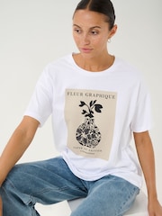 Kaffe 100% Cotton KAfin Relaxed Fit Flower Print White T-Shirt - Image 4 of 6