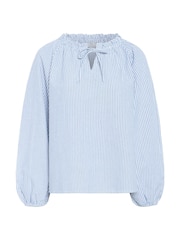 Kaffe Blue KAnelly Notch Neck Long Sleeves 100% Cotton Blouse - Image 3 of 4