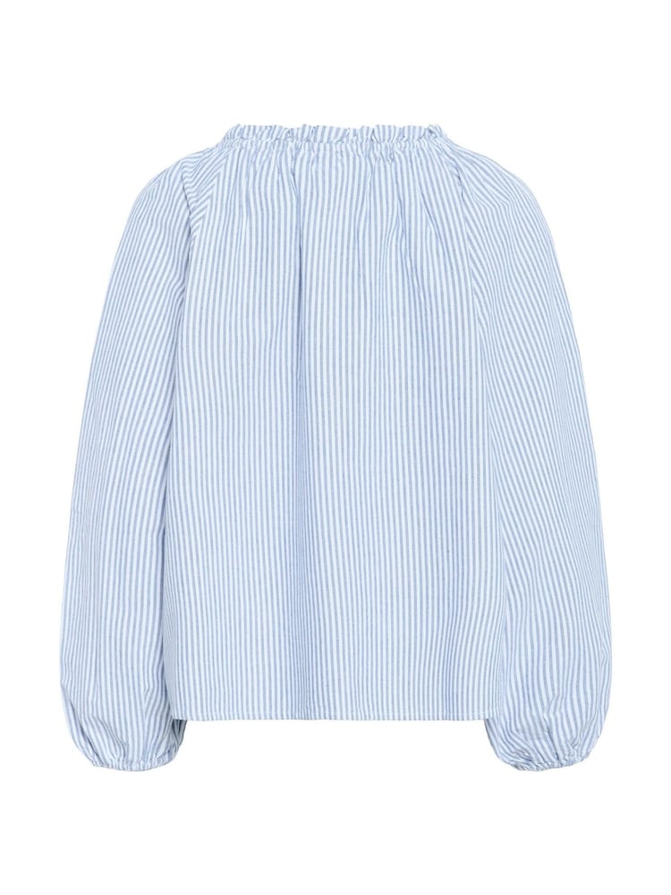 Kaffe Blue KAnelly Notch Neck Long Sleeves 100% Cotton Blouse - Image 4 of 4