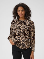Kaffe Natural KAhannah Leopard Print Blouse - Image 1 of 6