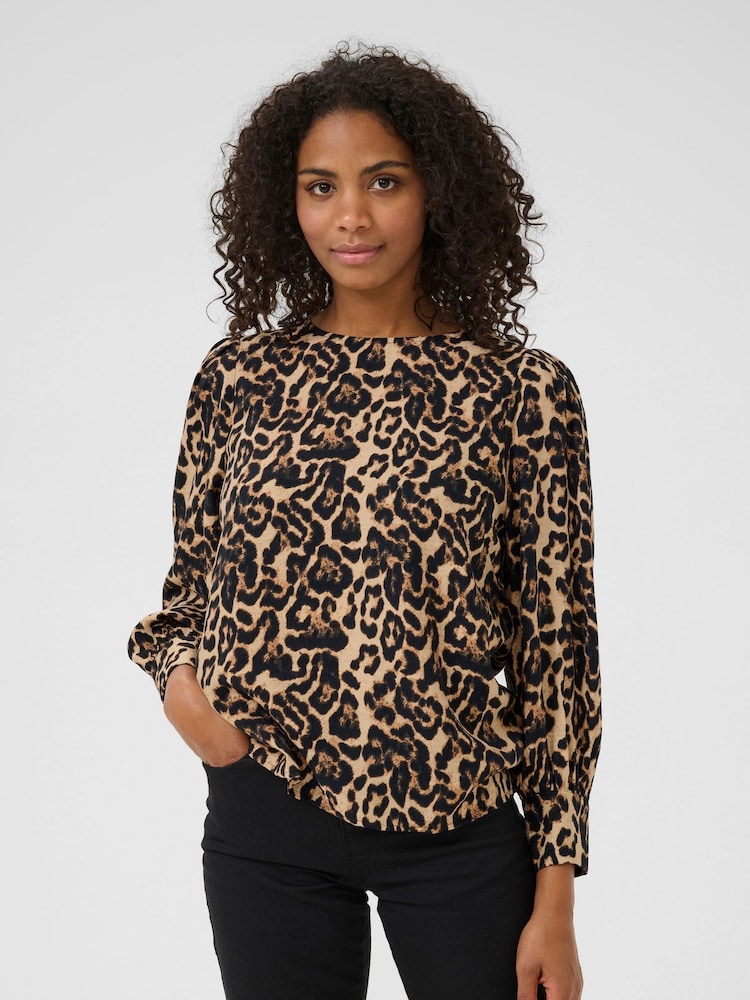 Kaffe Natural KAhannah Leopard Print Blouse - Image 1 of 6 Kaffe Natural KAhannah Leopard Print Blouse - Image 1 of 6