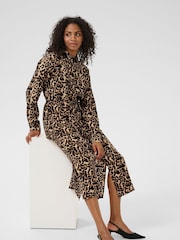 Kaffe Natural KAhannah Leopard Print Midi Dress - Image 1 of 5