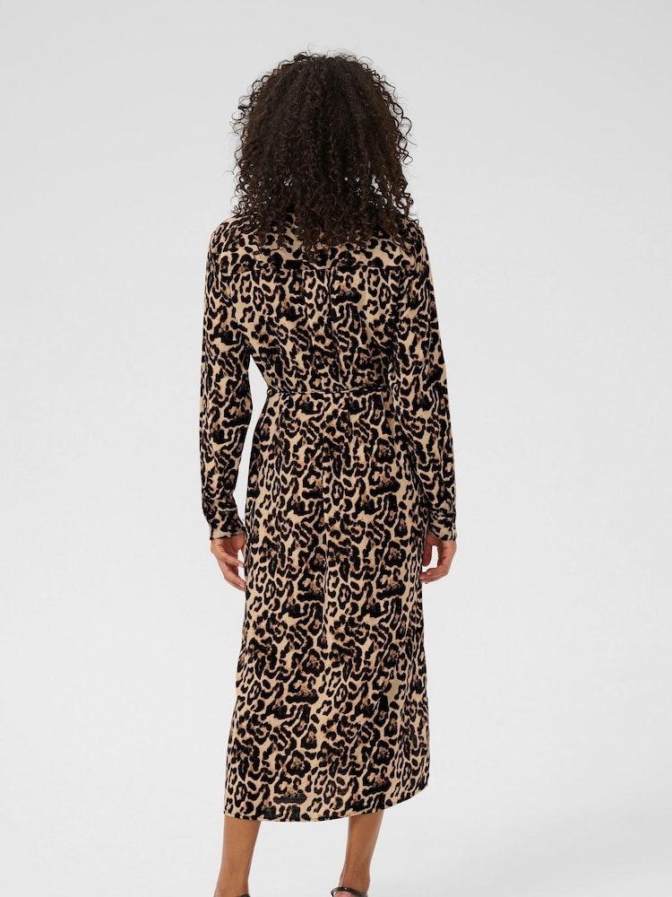 Kaffe Natural KAhannah Leopard Print Midi Dress - Image 2 of 5