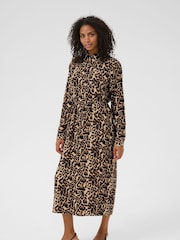 Kaffe Natural KAhannah Leopard Print Midi Dress - Image 3 of 5