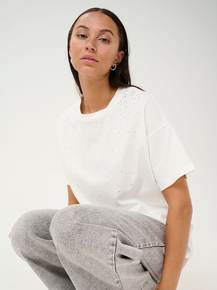 Kaffe KAberisa Relaxed Short Sleeve White T-Shirt - Image 4 of 6
