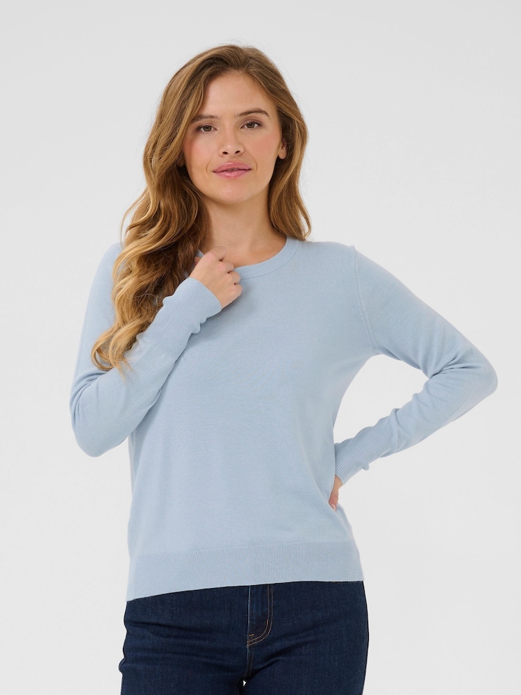 Kaffe Blue KAlizza Round Neck Knit Pullover Jumper - Image 1 of 6