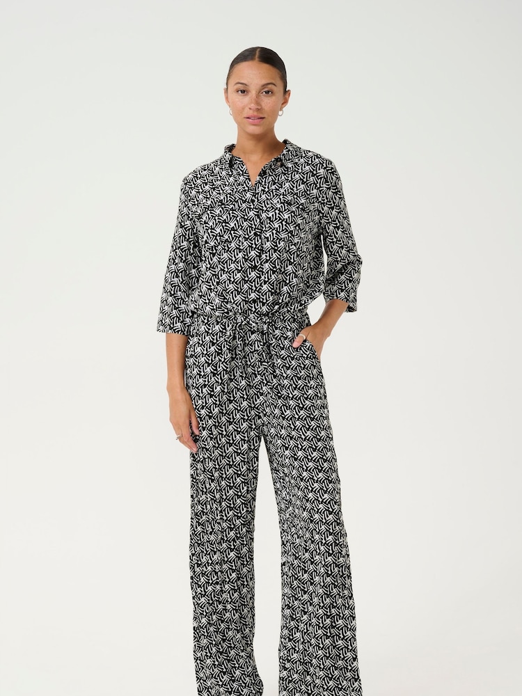 Kaffe KAsanne Plain Weave Printed Black Jumpsuit - Image 1 of 4