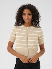 Kaffe Grey KAlizza Short Sleeve Striped Cardigan - Image 1 of 5