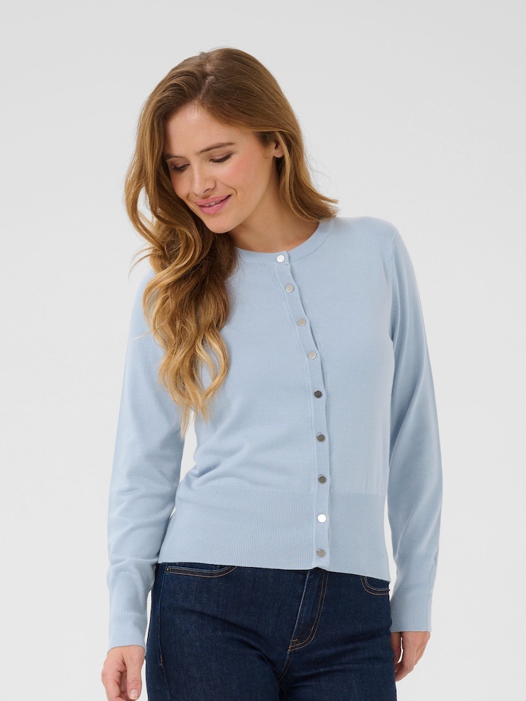 Kaffe Blue KAlizza Round Neck Fitted Cardigan - Image 1 of 6 Kaffe Blue KAlizza Round Neck Fitted Cardigan - Image 1 of 6