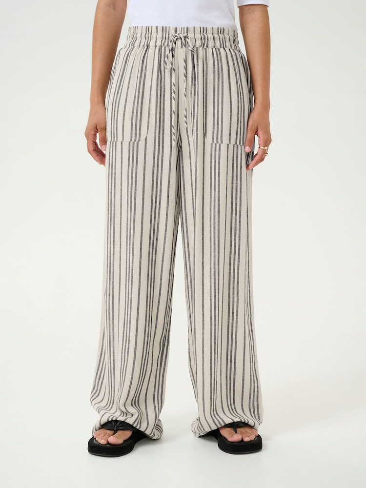 Kaffe Natural KAmilia High Waisted Long Wide Trousers - Image 1 of 6