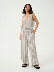 Kaffe Natural KAmilia High Waisted Long Wide Trousers - Image 3 of 6