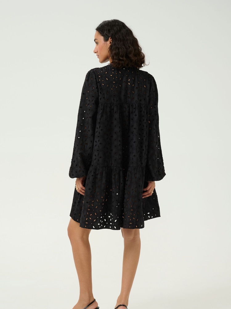 Kaffe KAsilinia Long Sleeve A-Line Mini Black Dress - Image 3 of 5