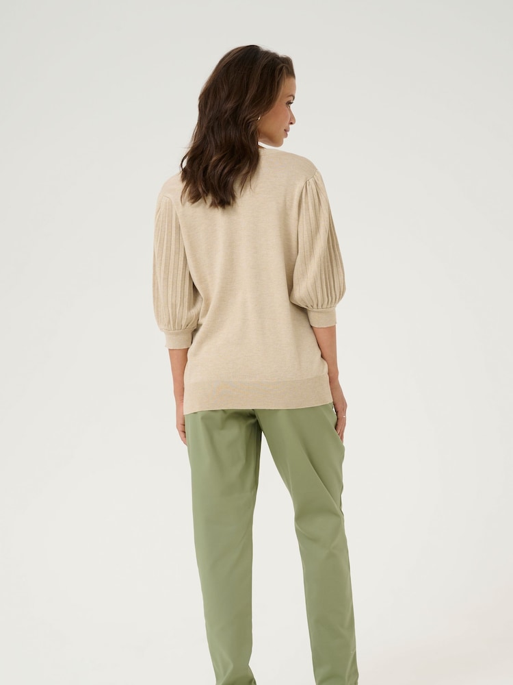 Kaffe Cream KAlone 1/2 Sleeve Knit Pullover Jumper - Image 2 of 6