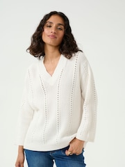 Kaffe KAlorri V-Neck Long Sleeve White Pullover Jumper - Image 1 of 6