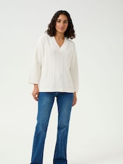 Kaffe KAlorri V-Neck Long Sleeve White Pullover Jumper - Image 3 of 6