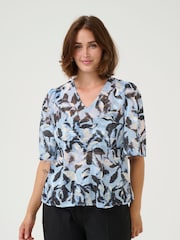 Kaffe Blue KAelina V-Neck Floral Print Blouse - Image 1 of 6
