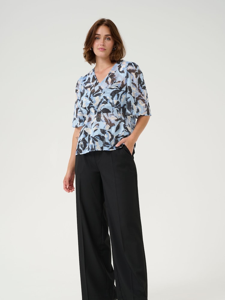 Kaffe Blue KAelina V-Neck Floral Print Blouse - Image 2 of 6 Kaffe Blue KAelina V-Neck Floral Print Blouse - Image 2 of 6
