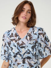 Kaffe Blue KAelina V-Neck Floral Print Blouse - Image 4 of 6