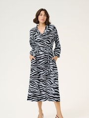 Kaffe Blue KAolga Long Sleeve Midi Shirt Dress - Image 1 of 5