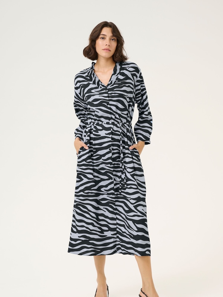 Kaffe Blue KAolga Long Sleeve Midi Shirt Dress - Image 1 of 5