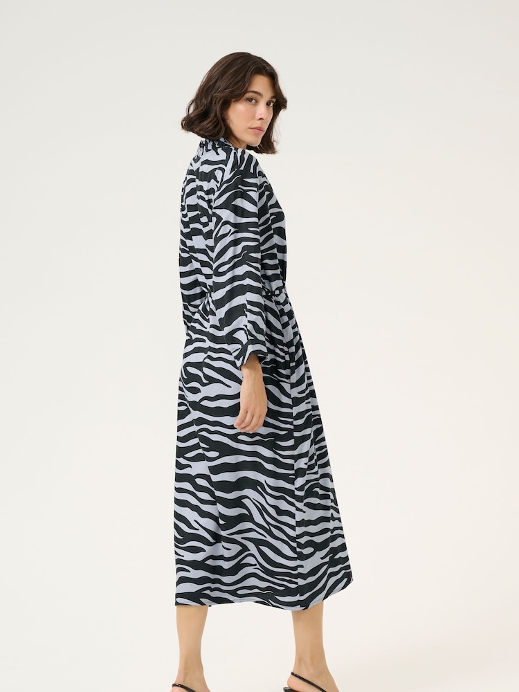 Kaffe Blue KAolga Long Sleeve Midi Shirt Dress - Image 2 of 5
