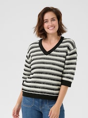 Kaffe KAstine Pullover V-neck Loose Sleeves Black Jumper - Image 1 of 5