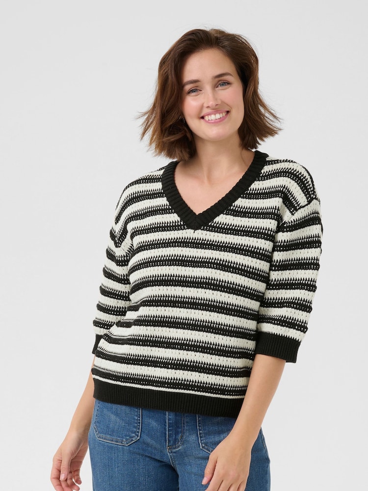 Kaffe KAstine Pullover V-neck Loose Sleeves Black Jumper - Image 1 of 5